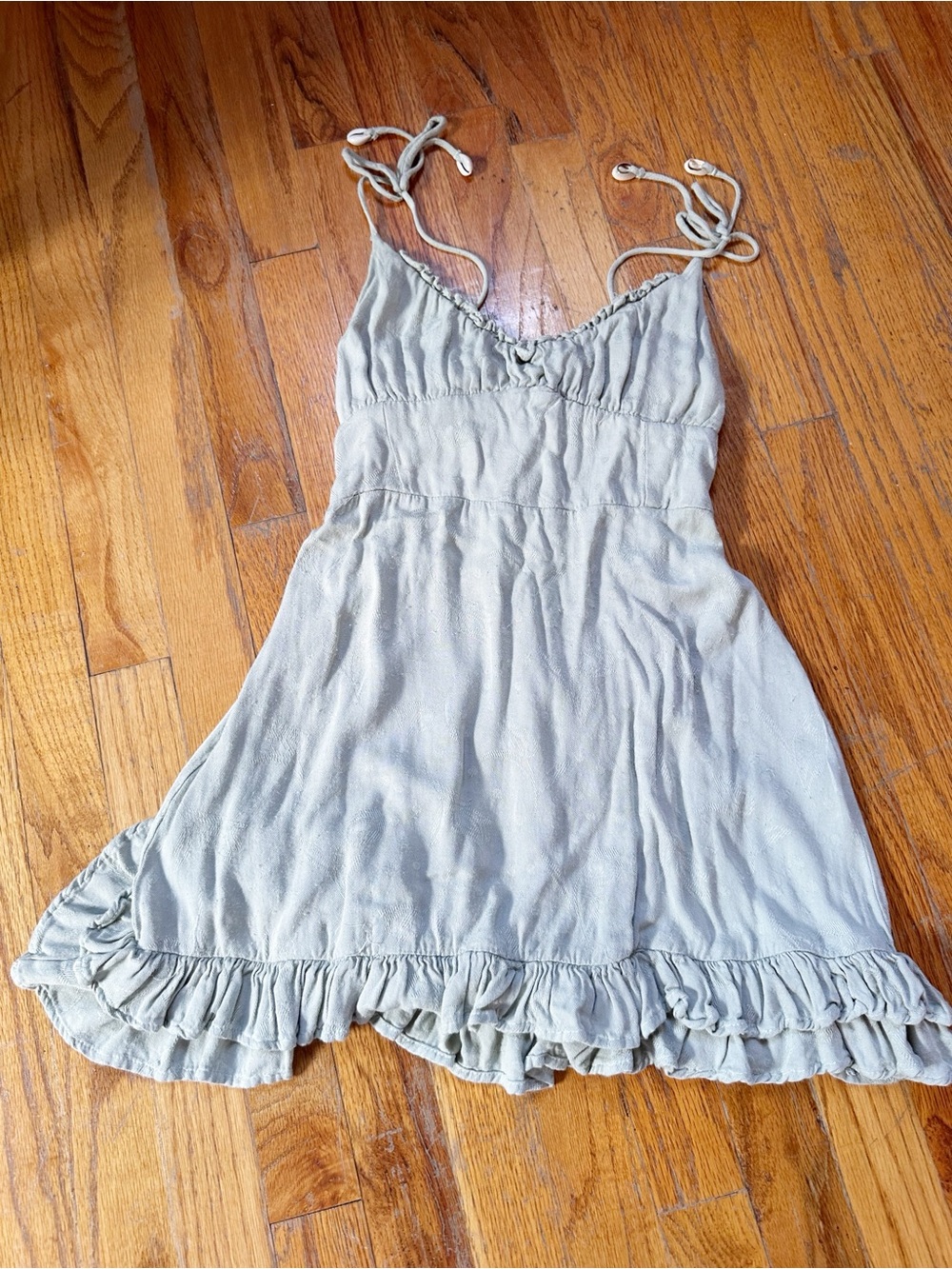 Shore Light Sage Tie-Strap Ruffle Sundress with Shell Detail